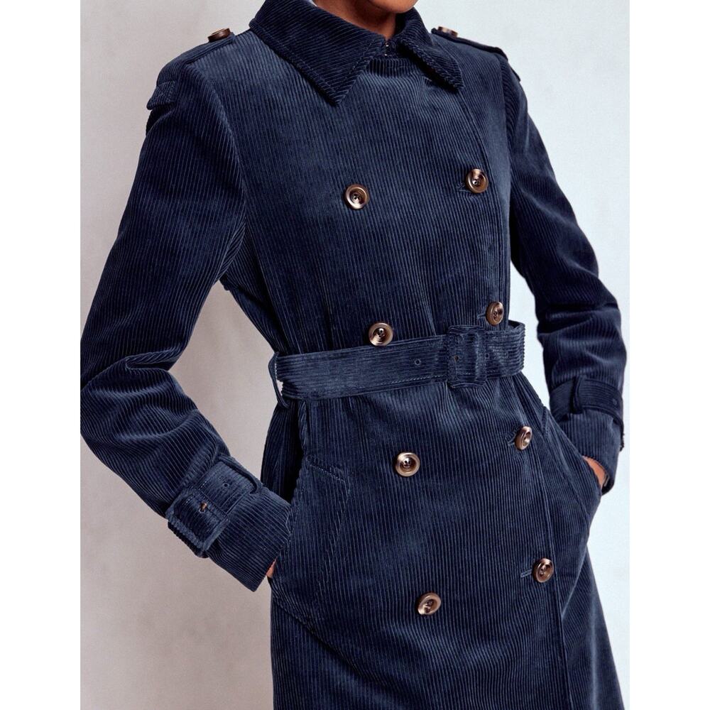 Boden Cheltenham Corduroy Trench Coat - Navy Nwt $399 Size 6R